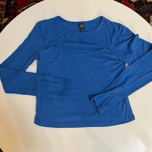 Cute blue cut out long sleeve top size medium